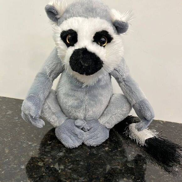 Ganz Webkinz Ring Tailed Lemur Gray White Plush Stuffed Animal 10" Sitting - Picture 1 of 8